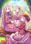  axis_powers_hetalia belarus_(hetalia) blonde_hair blue_eyes breasts closed_eyes cookie dress flower food garden hair_ribbon hat heart liechtenstein_(hetalia) log long_hair medium_breasts mouth_hold multiple_girls mushroom purple_eyes ribbon rose short_hair siblings sisters sitting smile suou_sakura teapot ukraine_(hetalia) 