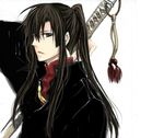 bishounen black_hair blue_eyes d.gray-man kanda_yuu male male_focus ponytail solo sword weapon 