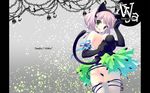  :3 animal_ears ass bad_id bad_pixiv_id bangs bare_shoulders blunt_bangs bob_cut breasts cat_ears cat_tail elbow_gloves fake_animal_ears fang from_behind gloves gradient green_eyes light_smile looking_at_viewer looking_back medium_breasts nyan one-piece_thong open_mouth original paw_pose pillarboxed pink_hair santa_matsuri silver_hair solo tail thighhighs white_legwear 