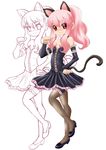  animal_ears cat_ears commentary detached_sleeves highres long_hair louise_francoise_le_blanc_de_la_valliere masakichi_(heppouku) pantyhose pink_hair ponytail red_eyes tail wand zero_no_tsukaima 