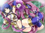  amane_hitomi blue_hair breasts china_dress chinese_clothes cleavage cleavage_cutout dress elbow_gloves gloves green_eyes high_heels large_breasts original panties rape sasana shoes short_hair slime solo tentacles thighhighs torn_clothes underwear 
