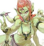  breasts collar earrings extra_breasts green_skin jewelry lips medium_breasts monster_girl multiple_arms nipples nude orange_hair short_hair smile solo ta_(compass) yellow_eyes 