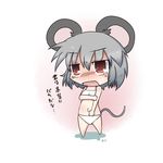  animal_ears blush bra chibi dekasudachin grey_hair lingerie midriff mouse_ears mouse_tail navel nazrin open_mouth panties short_hair solo tail tears touhou translated underwear underwear_only white_bra white_panties 