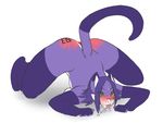  03 butt cat cum down face face_down feline female licking mammal no.03 on pinned plain_background punish punisher_(artist) purple purple_body raised_tail solo tattoo tongue what white_background 