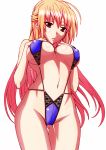  1girl blonde_hair breasts erect_nipples graphite_(medium) large_breasts long_hair millipen_(medium) navel original red_eyes simple_background slingshot_swimsuit solo swimsuit takamura_wamu traditional_media very_long_hair white_background 