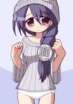  1girl blush braid hat ikkyuu panties personification purple_eyes smile solo sweater underwear white_panties yen-tan 