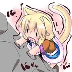  animal_ears blonde_hair cat_ears cat_tail chibi climbing commentary_request extra_ears hoshizuki_(seigetsu) kemonomimi_mode mizuhashi_parsee open_mouth puru-see scarf solo tail touhou trembling 