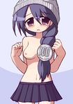  blush braid hat ikkyuu nipples personification purple_eyes skirt topless yen-tan 