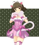  akizuki_ryou animal_ears antenna_hair bare_shoulders blush bow brown_eyes brown_hair cat_ears cat_tail cross crossdressing cute_&amp;_girly_(idolmaster) idolmaster idolmaster_dearly_stars jewelry male_focus md5_mismatch necklace onion_(lemlaml) open_mouth otoko_no_ko paws pink_bow short_hair solo tail thighhighs 