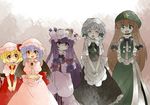  arms_behind_back bad_id bad_pixiv_id blonde_hair bow braid closed_eyes comic crescent crossed_arms flandre_scarlet green_eyes grey hair_bow hammer_(sunset_beach) hands_in_opposite_sleeves hat hong_meiling izayoi_sakuya lavender_hair long_hair maid maid_headdress multiple_girls muted_color patchouli_knowledge purple_eyes purple_hair red_eyes red_hair remilia_scarlet short_hair side_ponytail smile star touhou twin_braids v_arms 