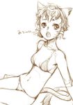  animal_ears bikini branch_(blackrabbits) cat_ears cat_tail face final_fantasy final_fantasy_xi flat_chest mithra monochrome non-web_source open_mouth short_hair sketch solo swimsuit tail 
