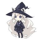  animal_ears cat_ears cat_tail ears_through_headwear hat long_hair lowres moku oekaki original school_uniform serafuku solo tail thighhighs very_long_hair white_hair witch_hat 