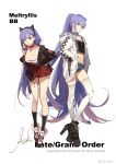  2girls :p alternate_costume animal_ears artist_name ask_(askzy) bb_(fate)_(all) bb_(fate/extra_ccc) black_legwear blue_eyes boots breasts camisole character_name choker cleavage contemporary crossed_ankles cutoffs denim denim_shorts eyewear_on_head fake_animal_ears fate/extra fate/extra_ccc fate_(series) full_body hairband hand_in_pocket hand_on_hip high_heel_boots high_heels highres hood hoodie jacket jewelry large_breasts lavender_eyes lavender_hair leaning_forward long_hair meltlilith midriff multiple_girls navel necklace off_shoulder open_clothes open_jacket platform_boots ponytail prosthesis prosthetic_leg short_shorts shorts signature simple_background single_sidelock small_breasts socks strapless sunglasses tongue tongue_out tubetop very_long_hair white_background 