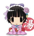  aoki_ume_(style) black_hair floral_print flower hair_ornament ikoku_meiro_no_croisee japanese_clothes kimono md5_mismatch open_mouth parody shijiani smile solo style_parody wide_face yune_(ikoku_meiro_no_croisee) ||_|| 