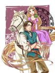  1girl absurdly_long_hair blonde_hair blue_eyes brown_hair crossed_arms crown flynn_rider green_eyes horse long_hair maximus_(tangled) pascal_(tangled) rapunzel_(disney) smile tangled very_long_hair zoff_(daria) 