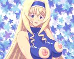  appurin bare_shoulders blonde_hair blue_eyes breasts cecilia_alcott female hair_ornament infinite_stratos large_breasts nippleless_clothes nippleless_clothing nipples puffy_nipples solo upper_body 