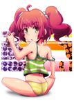  alcohol beer brown_hair camisole can green_eyes idolmaster idolmaster_(classic) indian_style long_hair looking_back panties sitting solo strap_slip takatsuki_yayoi tom_(drpow) twintails underwear 