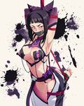  armpits arms_behind_head barefoot bdsm black_hair bondage bound breasts cleavage crotch_rope drill_hair egg_vibrator frogtie gag gagged halter_top halterneck han_juri improvised_gag large_breasts makinaru nipples rope shibari solo street_fighter street_fighter_iv_(series) sweat tape tape_gag thighhighs torn_clothes twin_drills vibrator vibrator_on_nipple 
