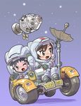  american_flag apollo_program kiichi lunar_roving_vehicle moon multiple_girls rocket_girls space spacesuit vehicle 