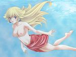  barefoot blonde_hair blue_eyes breasts freediving highres holding_breath long_hair mario_(series) nintendo nipples nude_filter photoshop princess_peach sarong solo super_mario super_mario_bros. swimming swimsuit tamamon topless underwater 