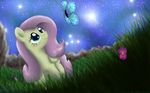  blue_eyes butterfly cute equine female flower fluttershy_(mlp) friendship_is_magic hasbro horse my_little_pony night pegasus pink_hair pony stars wings 