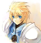  armor bad_id bad_pixiv_id blonde_hair blue_eyes colored_eyelashes flynn_scifo knight lowres male_focus newpe smile solo tales_of_(series) tales_of_vesperia 