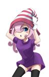  1boy black_legwear blue_eyes blush gloves hair_over_one_eye hat highres long_hair male nintendo nrk13628 open_mouth paper_mario paper_mario_rpg personification pink_hair solo thighhighs trap vivian 