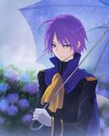  bad_id bad_pixiv_id blue_eyes cape cravat flower gloves hydrangea male_focus purple purple_hair puu_(aiko) rain saleh solo tales_of_(series) tales_of_rebirth transparent transparent_umbrella umbrella uniform white_gloves 