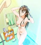  animated animated_gif bathroom breasts brown_hair censored erogos gif konno_suzuka long_hair love_fetish maki_daikichi sai_tamako shower standing water wet 
