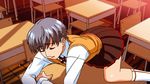  1girl animated animated_gif classroom crotch_rub desk erogos eyes_closed flat_chest footwear gif grey_hair indoors love_fetish masturbation moan sasamiya_kaoru school_uniform short_hair skirt socks solo table_sex tablesex 