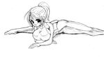  1girl breasts female large_breasts leotard monochrome ponytail sawano_kiyoshi sketch solo split stretch 