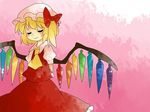 arm_behind_back ascot bad_id bad_pixiv_id blonde_hair blouse bow closed_eyes comic flandre_scarlet hair_bow hammer_(sunset_beach) hat side_ponytail silent_comic skirt smile solo touhou wings 