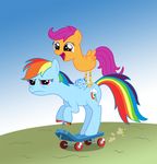  avian bird blue_fur chicken cub cutie_mark equine female feral friendship_is_magic fur hasbro horse mammal my_little_pony ohthatandy pegasus poison_joke rainbow_dash_(mlp) scootaloo_(mlp) scooter wings young 