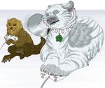  animated claws collar face feline feral fun games jewelry mammal mustelid nails otter paws plain_background tiger tongue toradoshi whiskers white_background white_tiger winning 