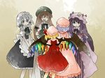  apron ascot bad_id bad_pixiv_id blonde_hair blouse blue_eyes bow bowtie braid comic crescent dress flandre_scarlet hair_bow hammer_(sunset_beach) hat hong_meiling izayoi_sakuya lavender_hair long_hair maid maid_headdress multiple_girls muted_color patchouli_knowledge purple_eyes purple_hair red_hair remilia_scarlet short_hair side_ponytail silent_comic silver_hair smile star touhou twin_braids v_arms wings 
