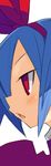  blue_hair disgaea disgaea_team_attack hair_ribbon harada_takehito highres official_art original pleinair red_eyes ribbon short_hair simple_background solo very_short_hair 