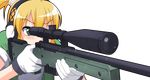  ai_arctic_warfare aiming blonde_hair bolt_action ear_protection gloves green_eyes gun hangaku iris_(material_sniper) material_sniper rifle scope sleeves_rolled_up sniper_rifle solo transparent_background weapon white_gloves 