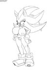  abstract_background anthro big_breasts black_and_white breasts crossgender female hand_on_hip hedgehog line_art mammal monochrome nipples plain_background pubes pubic_hair pussy sega shadow_the_hedgehog shoes simple_background solo sonic_(series) thecon white_background 