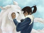  animal avatar:_the_last_airbender avatar_(series) bear closed_eyes dark_skin dog fur_trim fusion hair_tubes hug korra naga_(avatar) polar_bear polar_bear_dog the_legend_of_korra topknot watermark winter_clothes wolfhanyou 