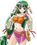  bad_id bad_pixiv_id collarbone feena_(grandia) grandia grandia_i green_eyes green_hair hair_ornament hair_tubes hand_on_own_chest long_hair low-tied_long_hair midriff navel nururyun oekaki simple_background solo very_long_hair white_background 