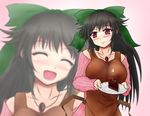  alternate_costume apron azumax blush breasts cake candle closed_eyes contemporary detached_sleeves food happy huge_breasts jewelry long_hair necklace open_mouth plate red_eyes reiuji_utsuho ribbon smile touhou very_long_hair 