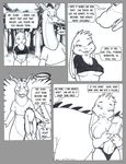  black_and_white bottomless breasts clothed clothing collaboration comic desiree_lee dialog dialogue dildo dragon english_text female greyscale half-dressed interspecies ivory james_m_hardiman lagomorph male mammal monochrome ocher plain_background rabbit sex_toy strapon text topless white_background 