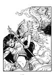  avian beak black_and_white dungeons_&amp;_dragons elf eyes feathers female gigantic monochrome monster polearm rod smoke staff unknown_artist weapon wizards_of_the_coast 