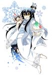  3girls bad_id bad_pixiv_id black_hair brown_eyes japanese_clothes kimono multiple_girls nurarihyon_no_mago scarf spoon tenoka_hinata yellow_eyes yuki_onna_(nurarihyon_no_mago) 