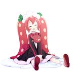  =_= abe_kanari blush_stickers dress fang hairband kaiten_muten-maru lolitako long_hair o_o octopus original personification red_hair sitting smile socks solo very_long_hair 