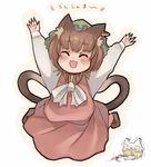  2girls animal_ears blood brown_hair cat_ears cat_tail cat_tails chen eyes_closed fang female happy hat loli multiple_girls nosebleed open_mouth tail touhou yakumo_ran 