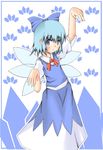  blue_dress blue_eyes blue_hair cirno dress fairy loli looking_at_viewer ribbon solo standing touhou wings 