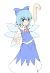  blue_dress blue_eyes blue_hair cirno dress fairy loli looking_at_viewer ribbon solo standing touhou wings 