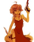  beretta_800_cougar canine dress female gun hair knife looking_at_viewer mammal mt0bird pistol plain_background pose ranged_weapon red_hair solo weapon white_background 