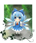  blue_eyes blue_hair blush cirno fairy loli looking_at_viewer ribbon short_hair solo standing takamoto_akisa touhou wings 